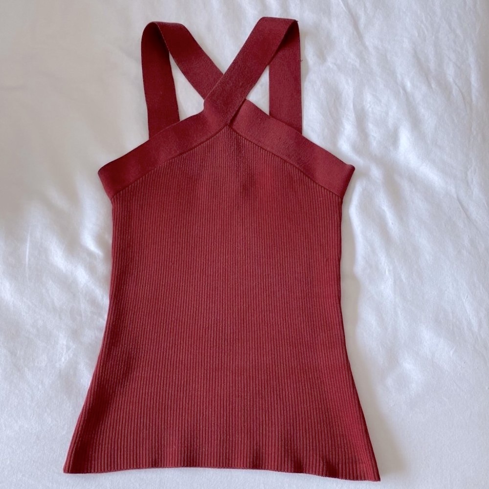 Bebe Ribbed Tank Top Red Sleeveless shirt